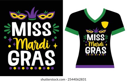 Miss Mardi Gras - Design de T-Shirt Colorido e Festivo