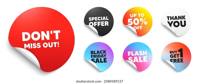 Miss out red sticker tag. Special offer paper price tags. Dont miss out tag. Special offer price sign. Advertising discounts symbol. Discount, black friday sticker. Promo banner. Vector