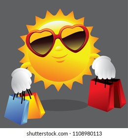 Miss summer enjoys shopping in the summer sale. Vector Illustration