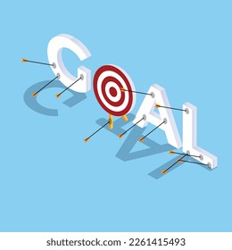 Miss target, goals vector success business strategy 3d isometric vector illustration concept for banner, website, landing page, ads, flyer template