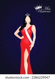 miss universe 2024 vector poster beautiful girl with crown in red gown