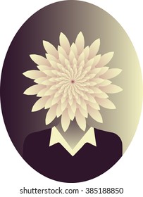 Miss Wings. A surreal old fashion style portrait of a flower woman, in an oval vintage shape vignette