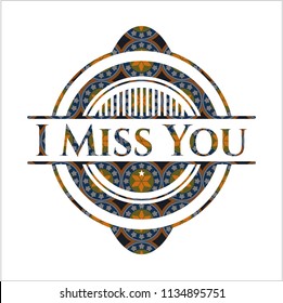 I Miss You arabic badge background. Arabesque decoration.