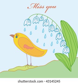 Miss you card with bird