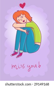 Miss you - cute cartoon vector illustration
