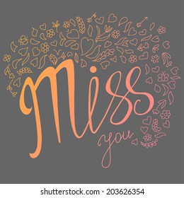 Miss You Doodle Style Greeting Card Stock Vector (Royalty Free ...