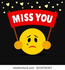Miss you emoji vector sign on dark background