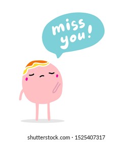 Miss you hand drawn vector illustration in cartoon comic style sad man speech bubble pastel colors
