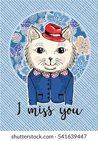 i miss you.cat illustration.vector.