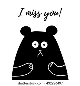 I Miss You lettering, card with sweet teddy bear, t-shirt design, poster, logo, words, text written on painted background illustration. Love quote black on white.
