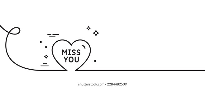 Miss you line icon. Continuous one line with curl. Sweet heart sign. Valentine day love symbol. Miss you single outline ribbon. Loop curve pattern. Vector