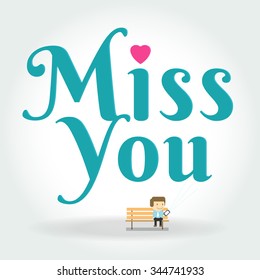 miss you postcard. boy Writing Text Message on phone. The vector illustration of young cartoon girl writing message 
on her mobile phone for ui, web games, tablets, wallpapers, and patterns.