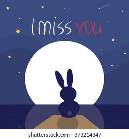 I miss you. Rabbit sitting lonely in the moonlight.