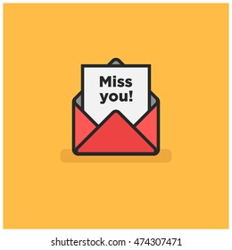 'Miss you!' Written Inside An Envelope Letter (Line Icon in Flat Style Vector Illustration Design)