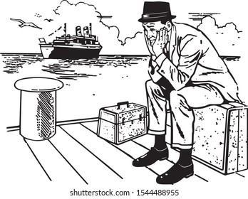 Missed The Boat - Dejected Man Sitting On Dock