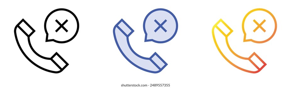 Symbol für verpasste Anrufe. Lineares, blaues Füllungs- und Verlaufsstil-Design auf weißem Hintergrund
