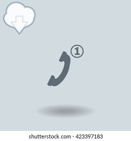 Missed Call icon with shadow. Cloud of download with arrow.