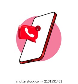 Missed call notification. New message on smartphone screen. Vector illustration.