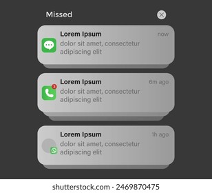 Missed Notification template Message Interface vector illustration	