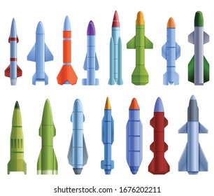 Missile attack icons set. Cartoon set of missile attack vector icons for web design