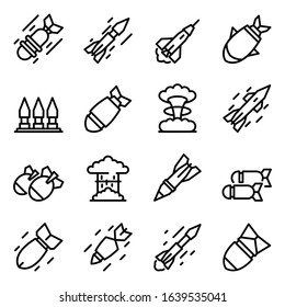 Missile attack icons set. Outline set of missile attack vector icons for web design isolated on white background