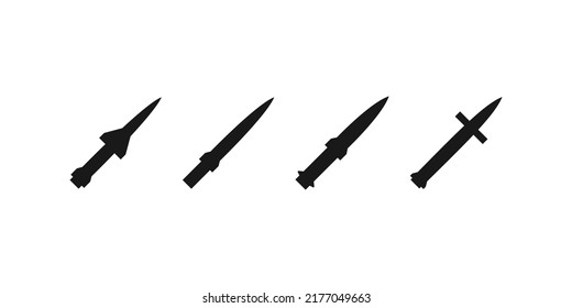 Missile Bomb Rocket Flat Vector Icon. Nuclear Atomic Warhead Silhouette Symbol.