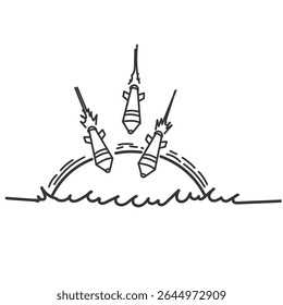 missile explosion impact  in doodle cartoon
