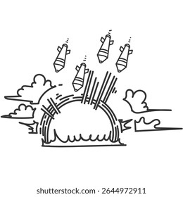missile explosion impact  in doodle cartoon