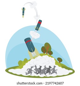 Raketenstart fehlgeschlagen. Unfall am Weltraumbahnhof. Hübsche Leute. Illustration Concept Template für Website, Web-Landing-Seite, Banner, Präsentation, Social, Poster, Promotion oder Printmedien.