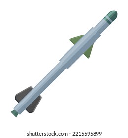 Missile flat vector illustration. Army dangerous ballistic, atomic, air weapon isolated on white background. Striking, war, explosive weapon concept for banner design