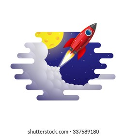 Missile flew out of the frame. Red rocket. Rocket on a white background. Vector illustration