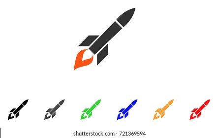 Missile Flight icon. Vector illustration style is a flat iconic missile flight symbol with black, grey, green, blue, red, orange color variants. Designed for web and software interfaces.