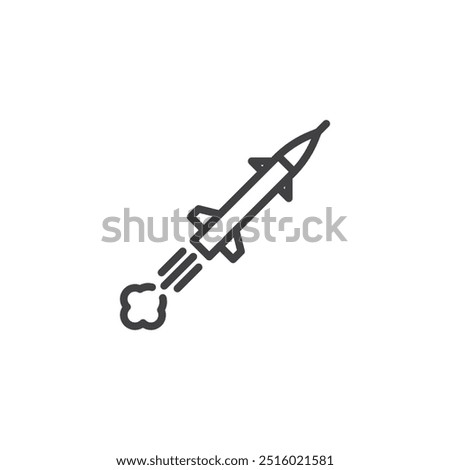 Missile fly line icon. linear style sign for mobile concept and web design. Missile rocket outline vector icon. Long-range weapons symbol, logo illustration. Vector graphics