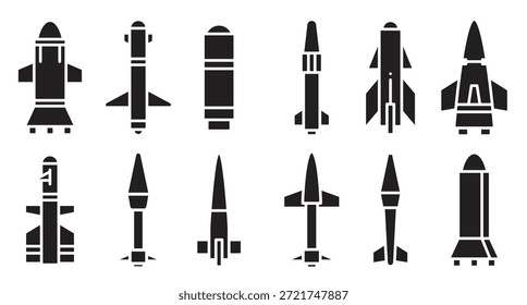 missile glyph icons set vector illustration