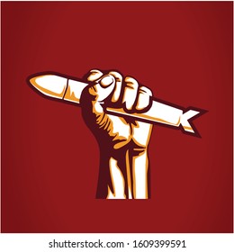 A missile in the hand. Stop war concept .