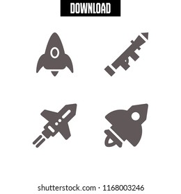 missile icon. 4 missile vector set. rocket ship, launcher and rocket icons for web and design about missile theme