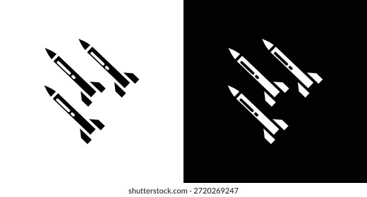 Icono de misil. Icono de diseño plano simple en blanco y negro