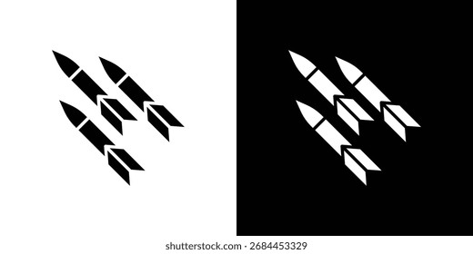 Missile icon in flat style, filled black symbol