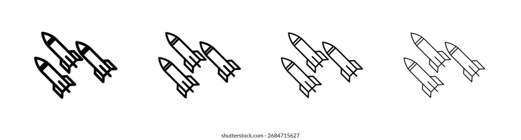 Flugkörper-Symbol Flache dünne Linie, Vektorgrafik, Skizze