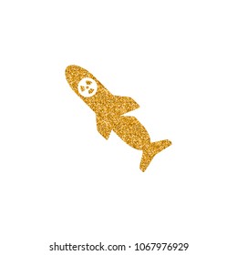 Missile icon in gold glitter texture. Sparkle luxury style vector illustration.