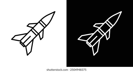 Missile icon set in black and white stroke.