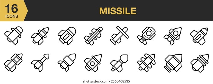 Missile icon set. Outline icons vector collection.