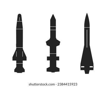 missile icon set. war, weapon and rocket system symbols. isolated vector images for military web design