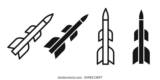 Colección de Vector de icono de misil en estilo delineado y sólido