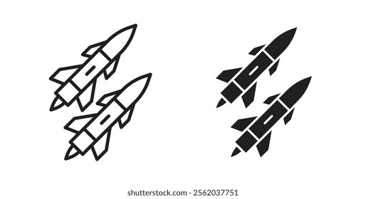 Missile icons in flat and line style set.