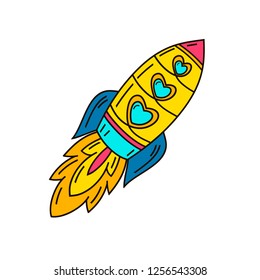 Missile. Isolated vector illustration in patch style. Great design for embroidery, sticker or pin.