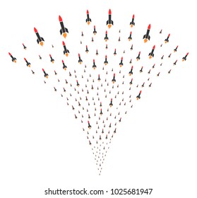 Missile Launch festive fountain. Vector illustration style is flat iconic symbols. Object fountain created from random pictographs as missile launch fireworks.