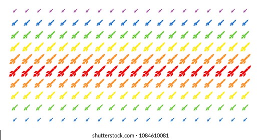 Missile Launch icon spectral halftone pattern. Vector shapes arranged into halftone grid with vertical spectrum gradient. Constructed for backgrounds, covers, templates and abstraction concepts.