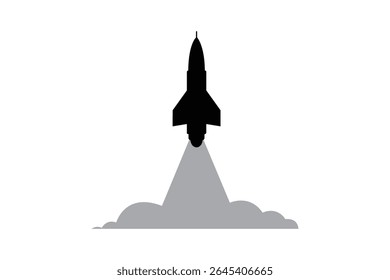 Missile launch silhouette vector with smoke on white background