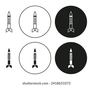 Lineare Icon-Grafiken in dünnen Linien. Missile Vektorset-Verwendung für WebUi oder App